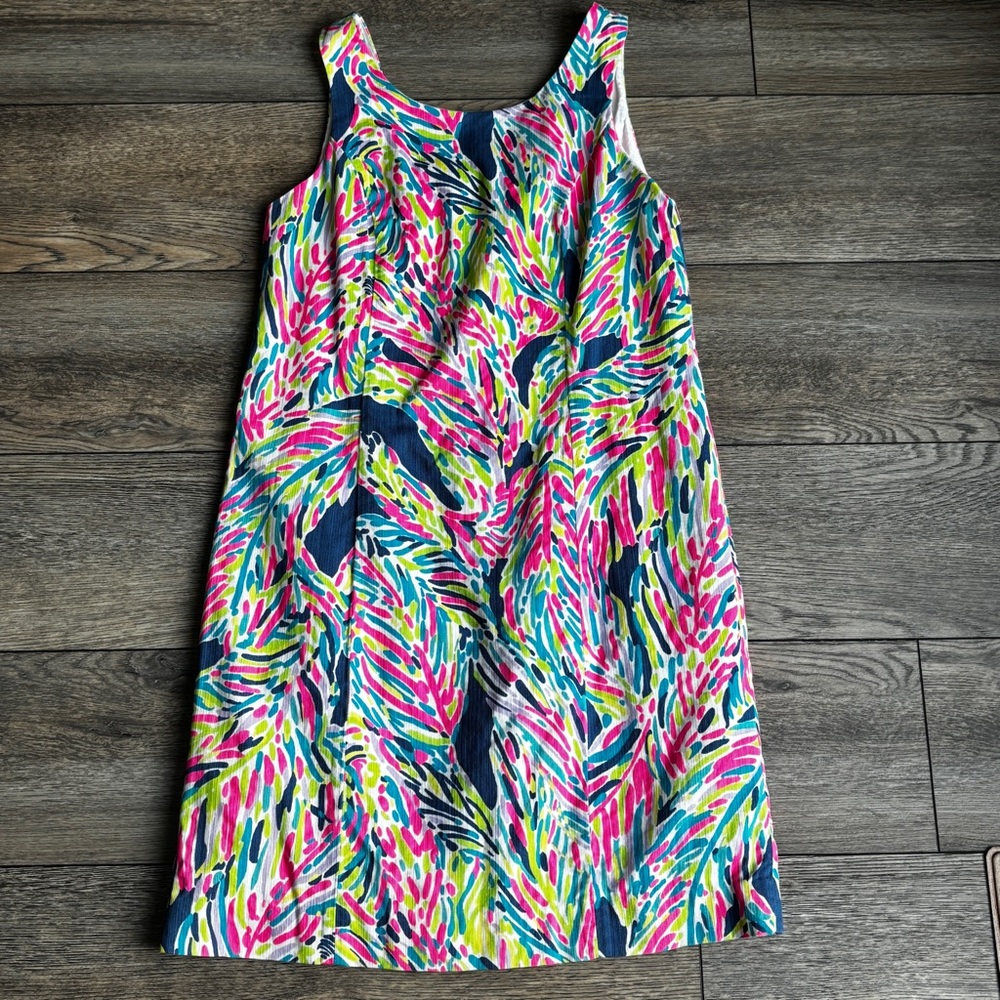 Lilly Pulitzer Cathy Shift Dress Indigo Palm Pink Green Blue White Sz 6